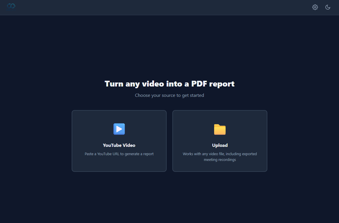 VidSynth home screen showing the main application interface